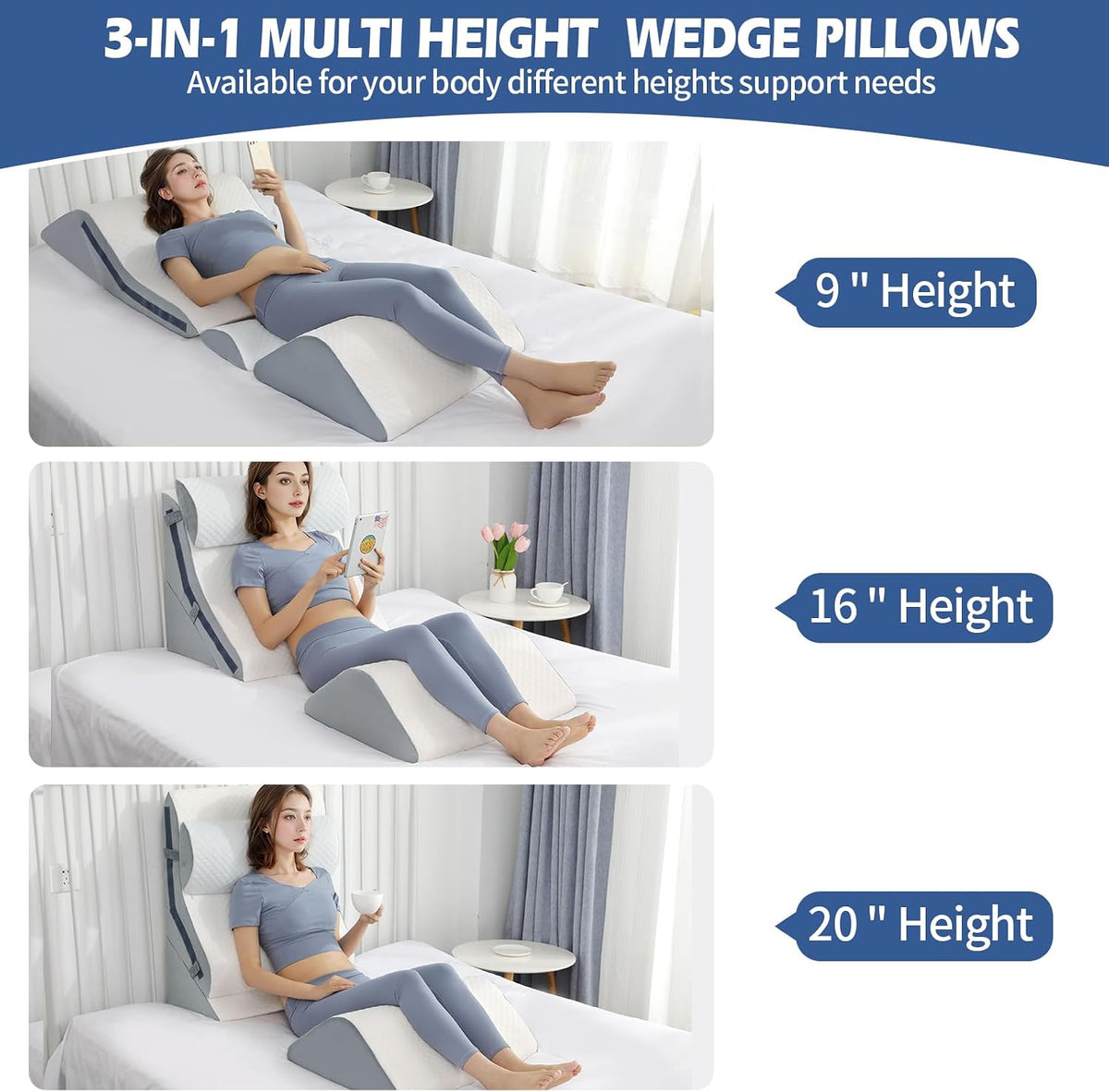 Adjustable Height 9 & 16 & memory foam wedge pillows in White, alternate view 4