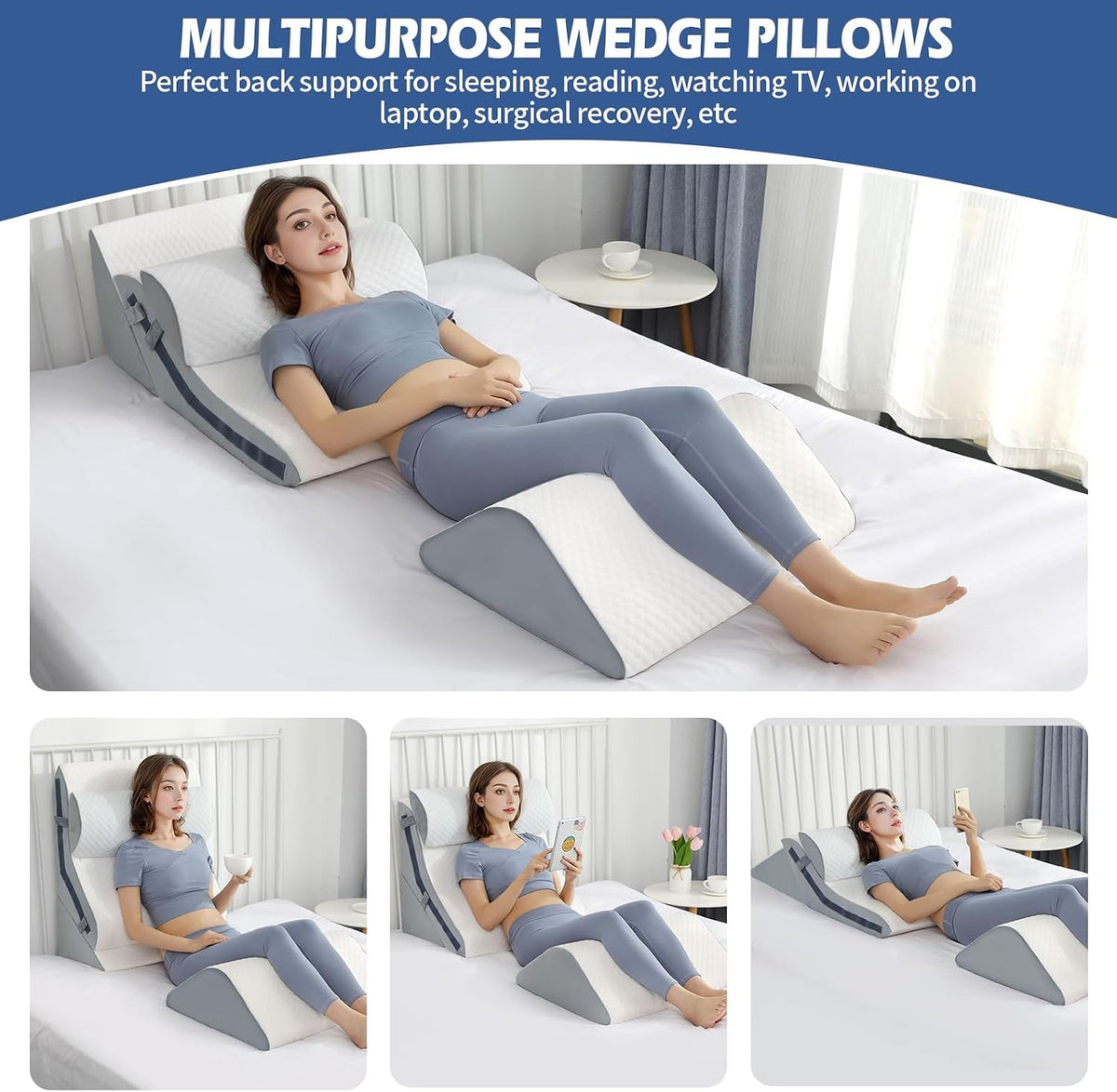Adjustable Height 9 & 16 & memory foam wedge pillows in White, alternate view 7