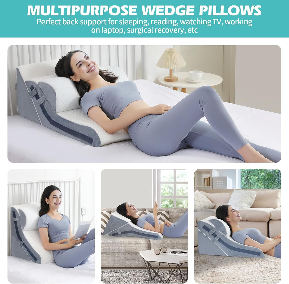 Adjustable Height 9 & 16 & memory foam wedge pillows in White, alternate view 8