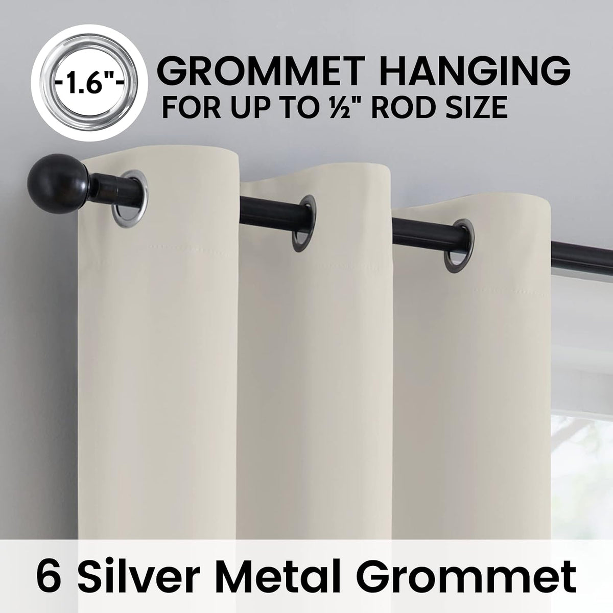 84"L x 42"W polyester curtains in Cream, alternate view 5