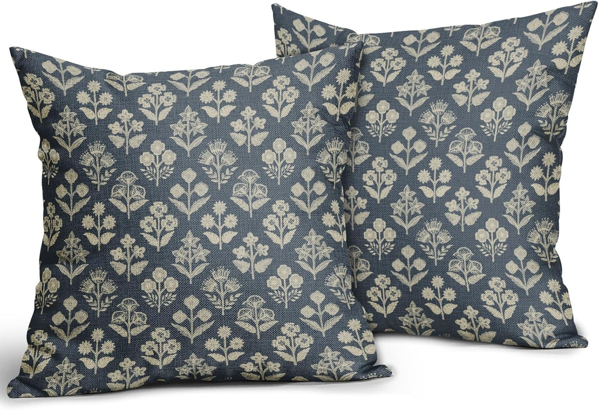 16"L x 16"W linen throw pillow accessories in Dusty Blue Cream, alternate view 2