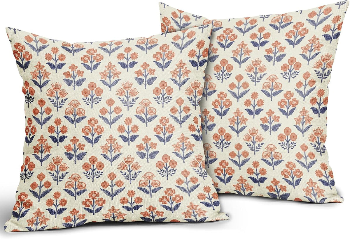 16"L x 16"W linen throw pillow accessories in Navy Blue Orange, alternate view 2