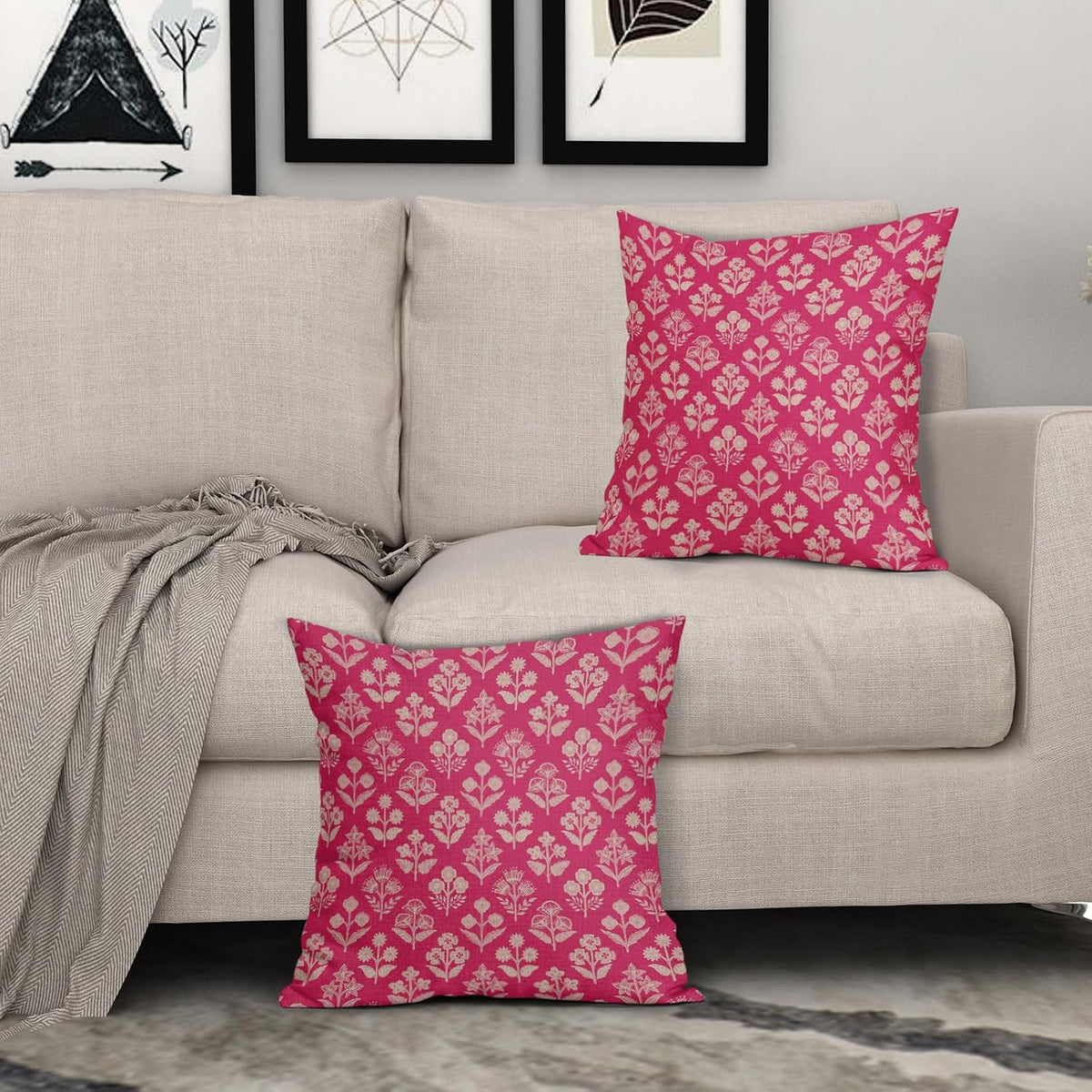 18"L x 18"W linen throw pillow accessories in Hot Pink Cream, alternate view 3