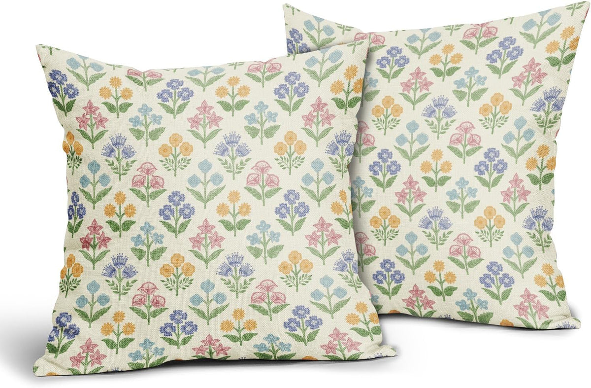 18"L x 18"W linen throw pillow accessories in Pink Yellow Blue Purple, alternate view 2