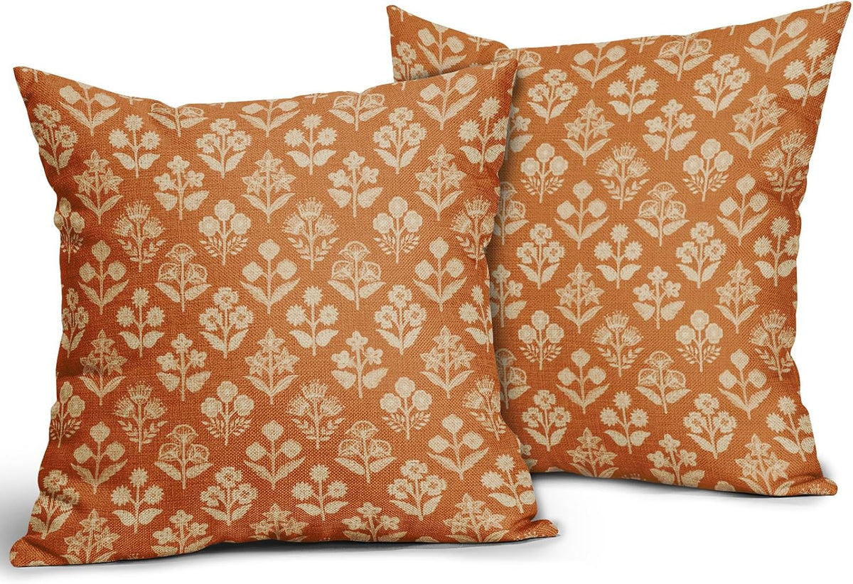 20"L x 20"W linen throw pillow accessories in Burnt Orange Cream, alternate view 2