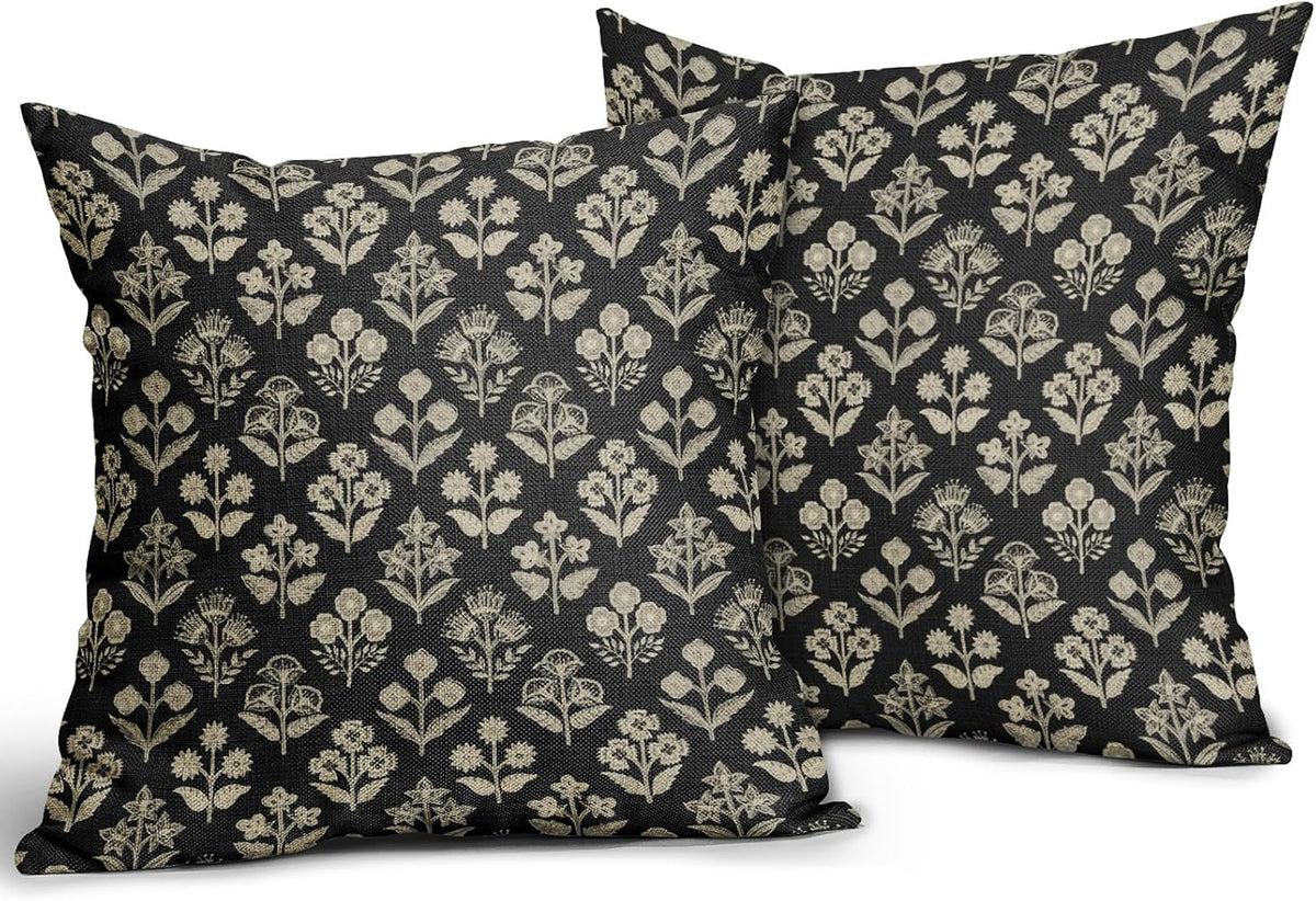 22"L x 22"W linen throw pillow accessories in Black Cream, alternate view 2