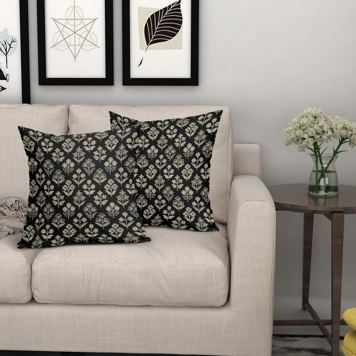 22"L x 22"W linen throw pillow accessories in Black Cream, alternate view 7