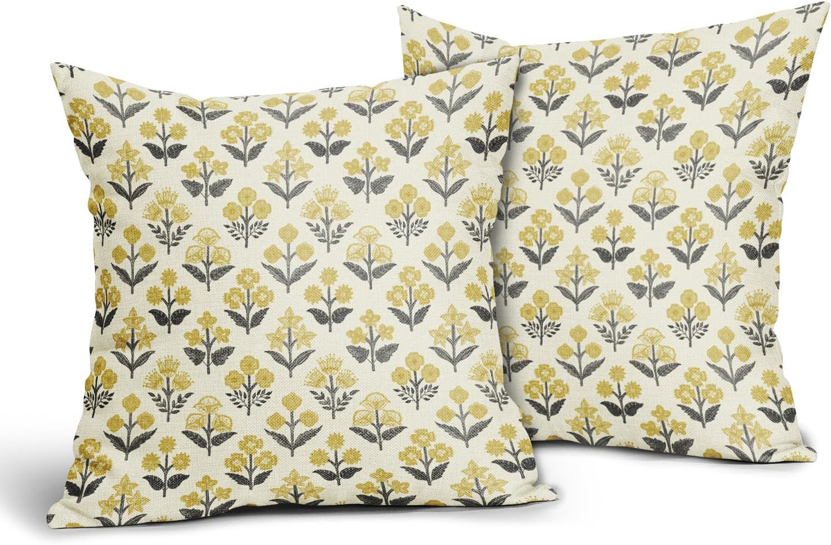 22"L x 22"W linen throw pillow accessories in Black Yellow, alternate view 2