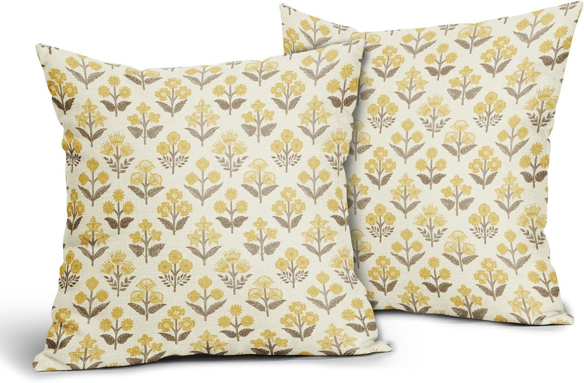 22"L x 22"W linen throw pillow accessories in Brown Yellow, alternate view 2