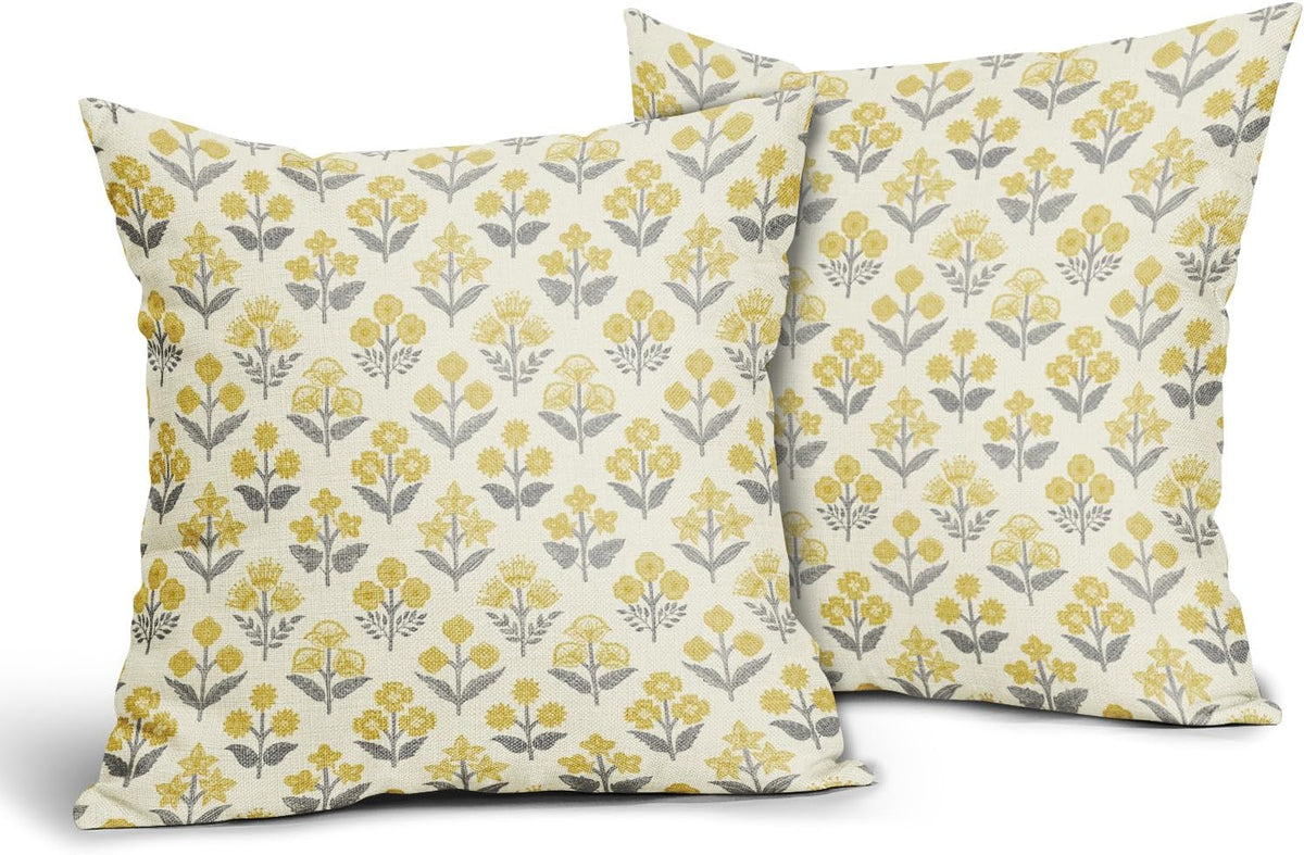 22"L x 22"W linen throw pillow accessories in Yellow Grey, alternate view 2