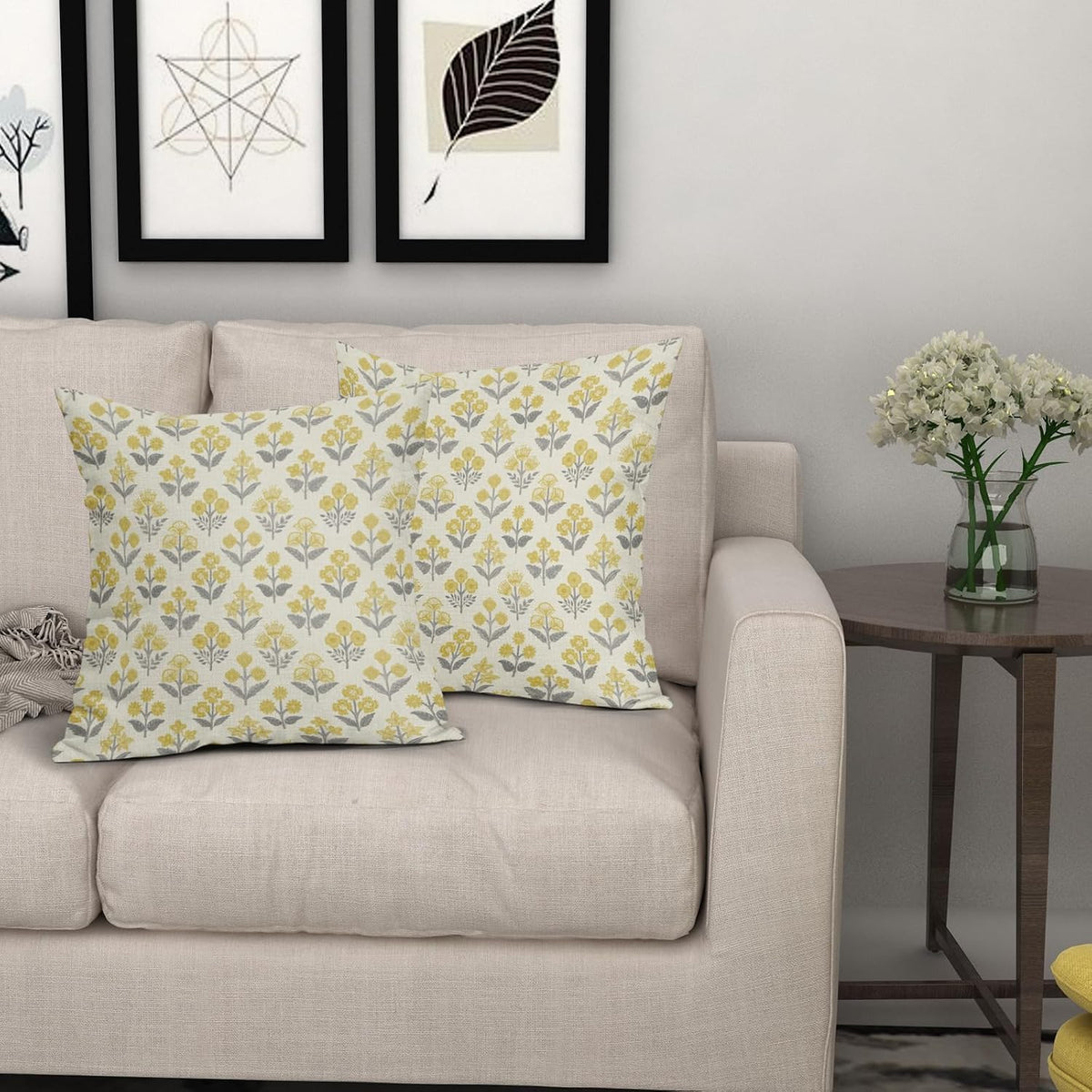 22"L x 22"W linen throw pillow accessories in Yellow Grey, alternate view 7