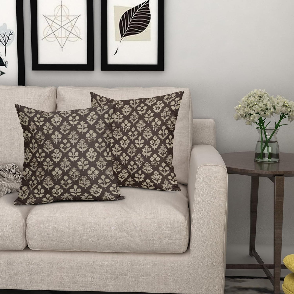 24"L x 24"W linen throw pillow accessories in Dark Brown Cream, alternate view 7