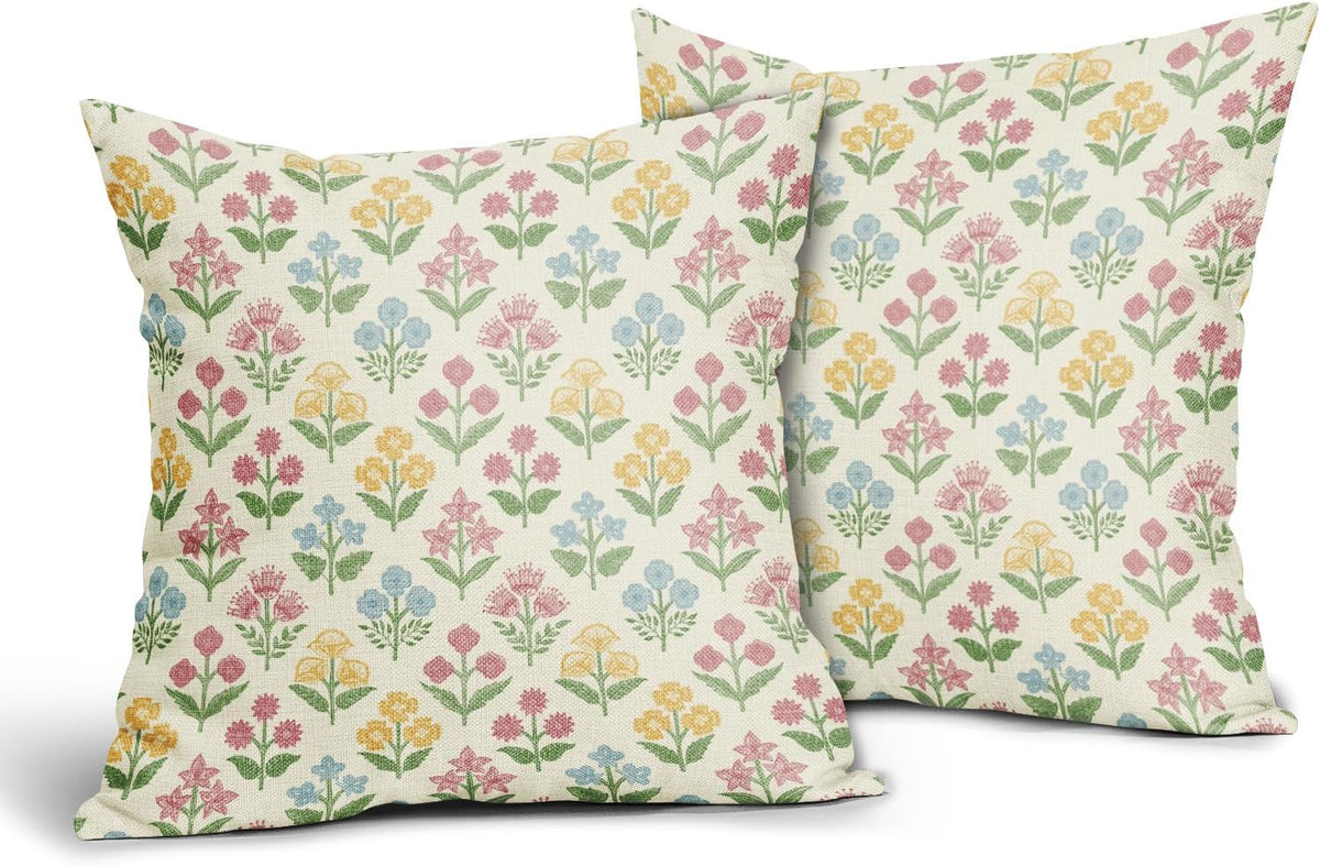 24"L x 24"W linen throw pillow accessories in Pink Yellow Blue, alternate view 2