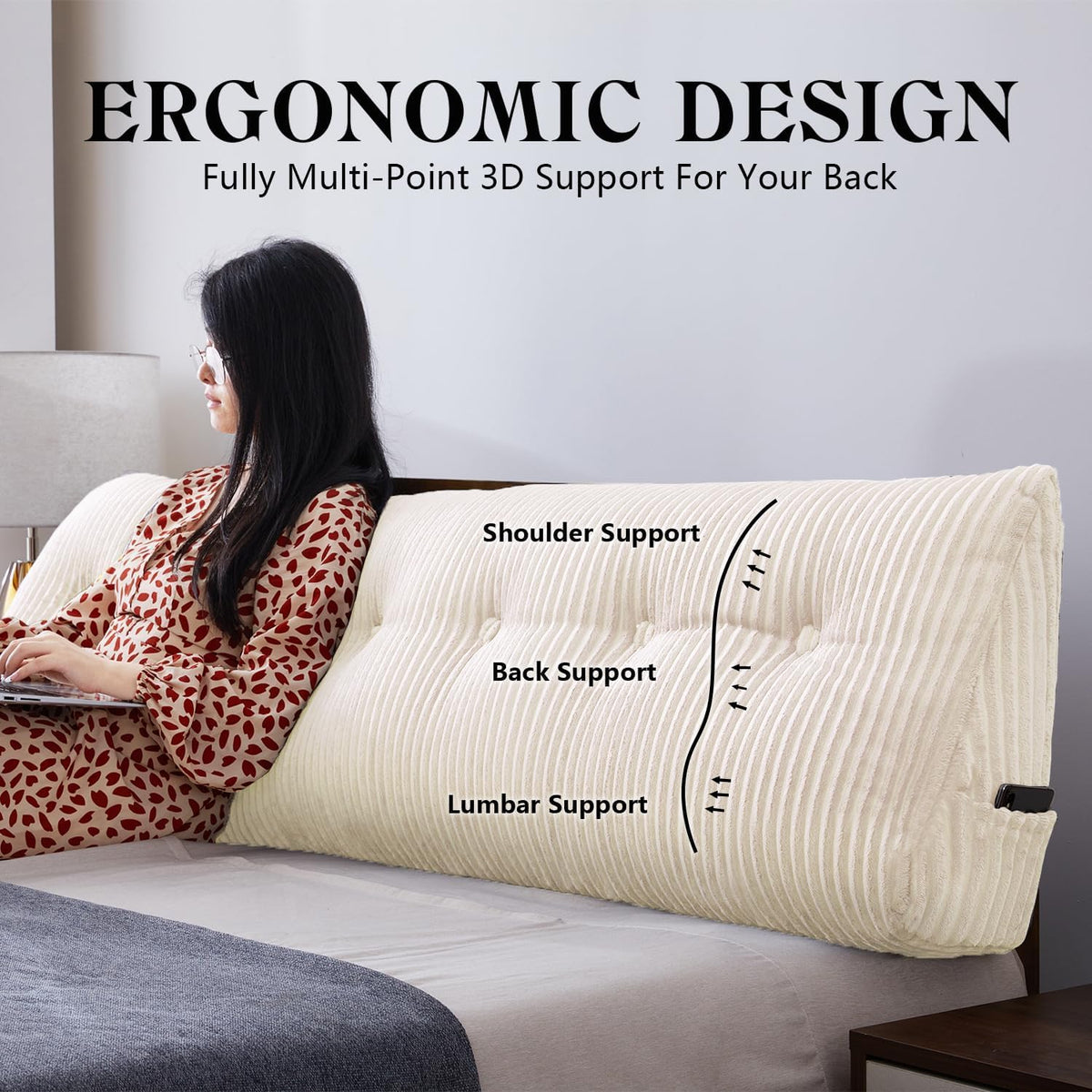 King polyester backrest pillows in Beige, alternate view 2