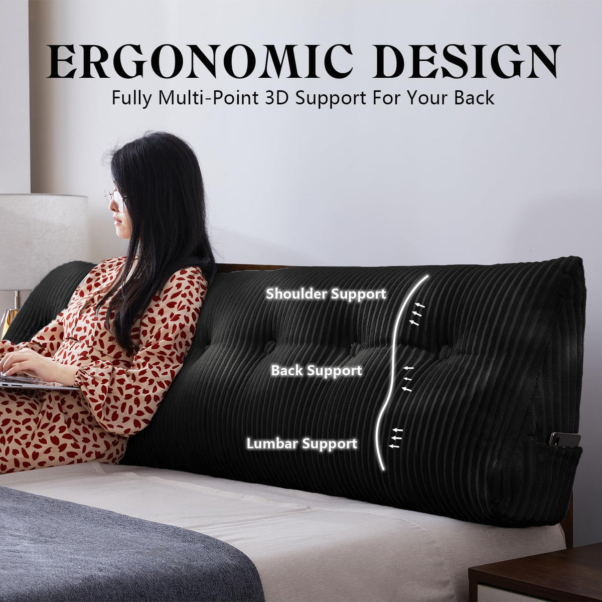 Queen polyester backrest pillows in Black, alternate view 2