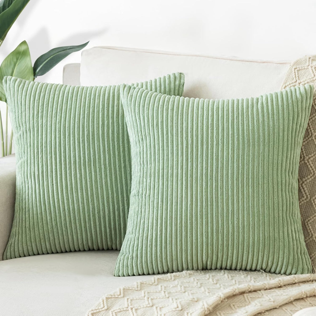 18"L x 18"W corduroy throw pillow accessories in Sage