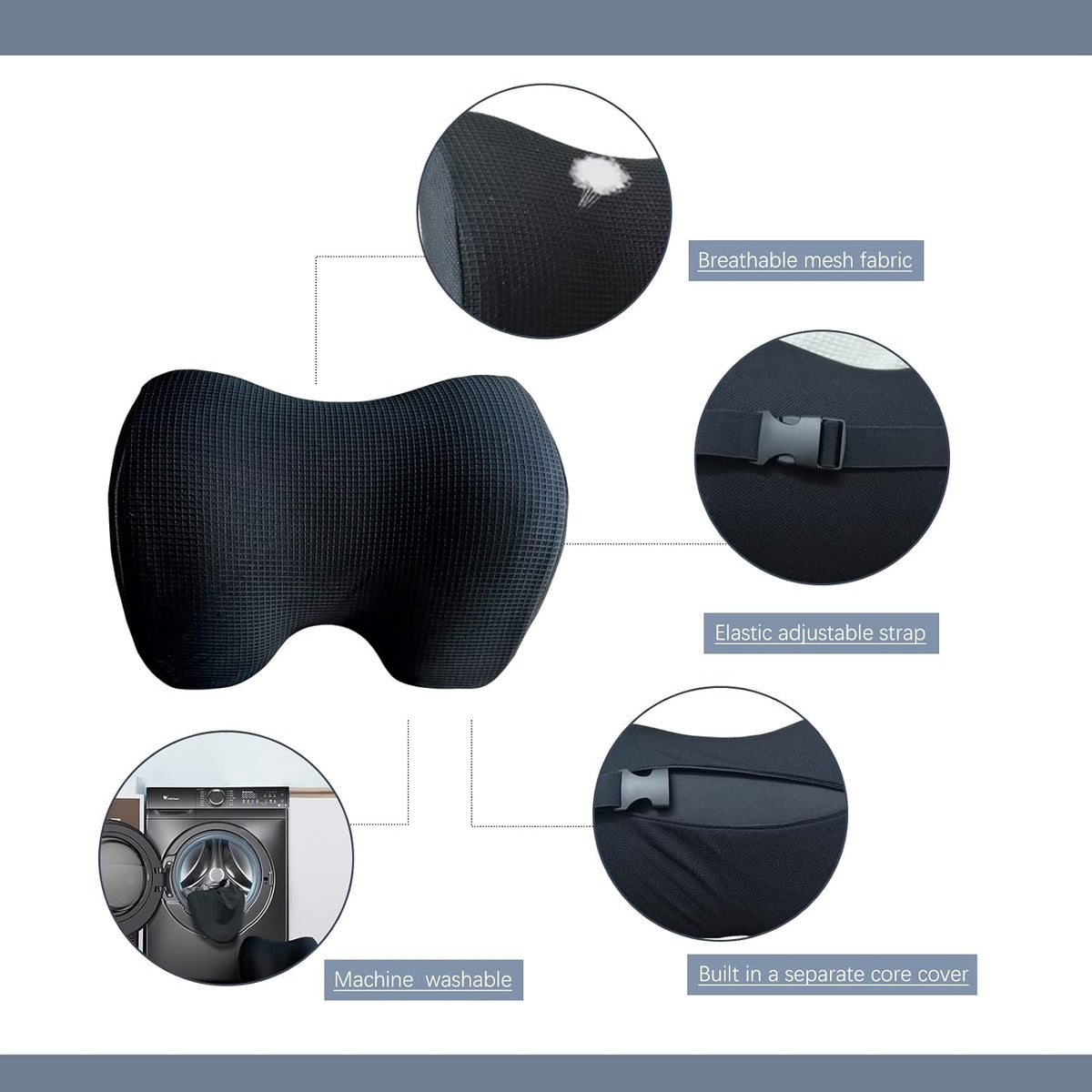 Pack of 1 memory foam neck & cervical pillows in Black, alternate view 3
