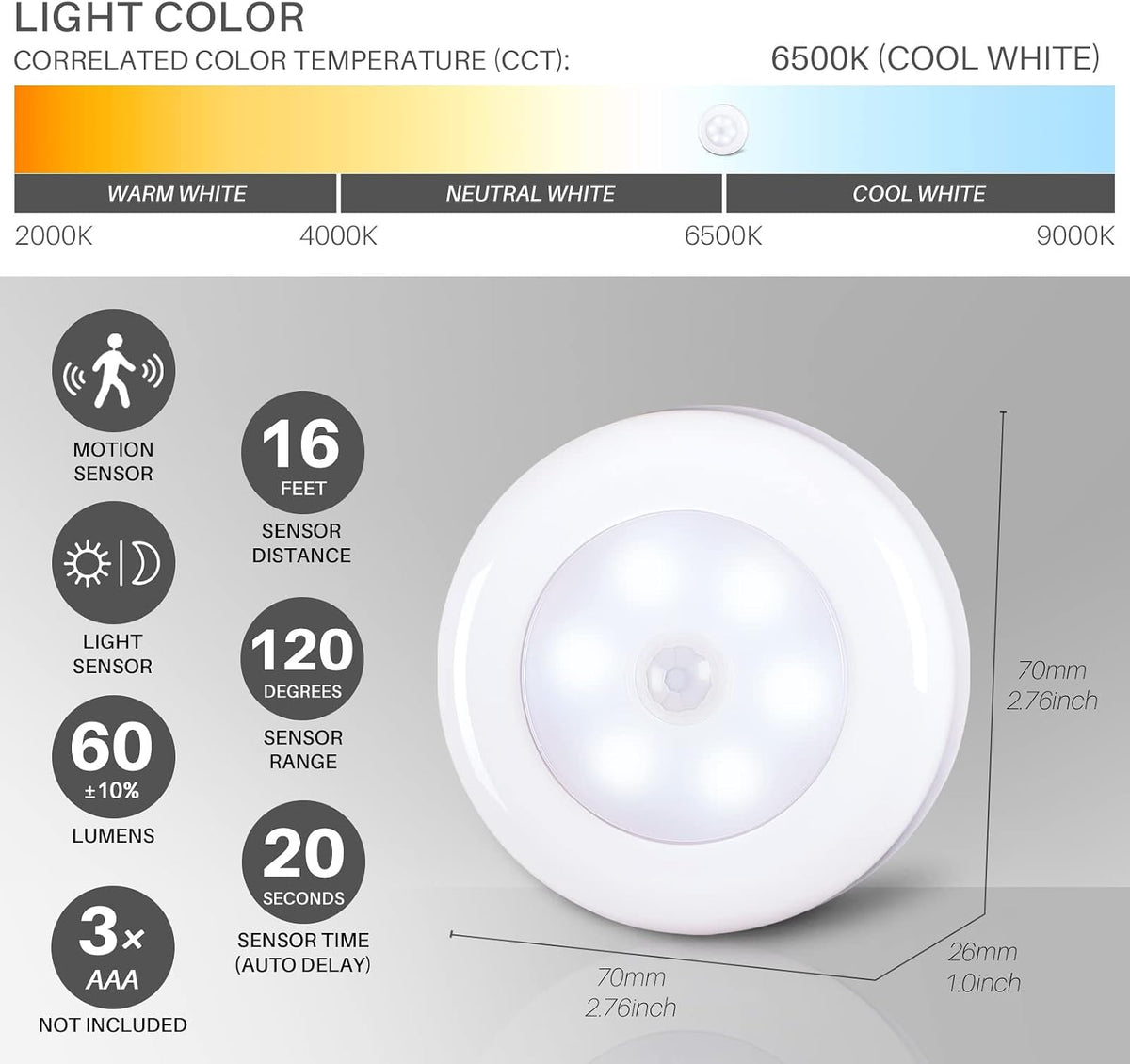 2.76"D x 2.76"W x 1.02"H plastic night lights & ambient lighting, alternate view 4