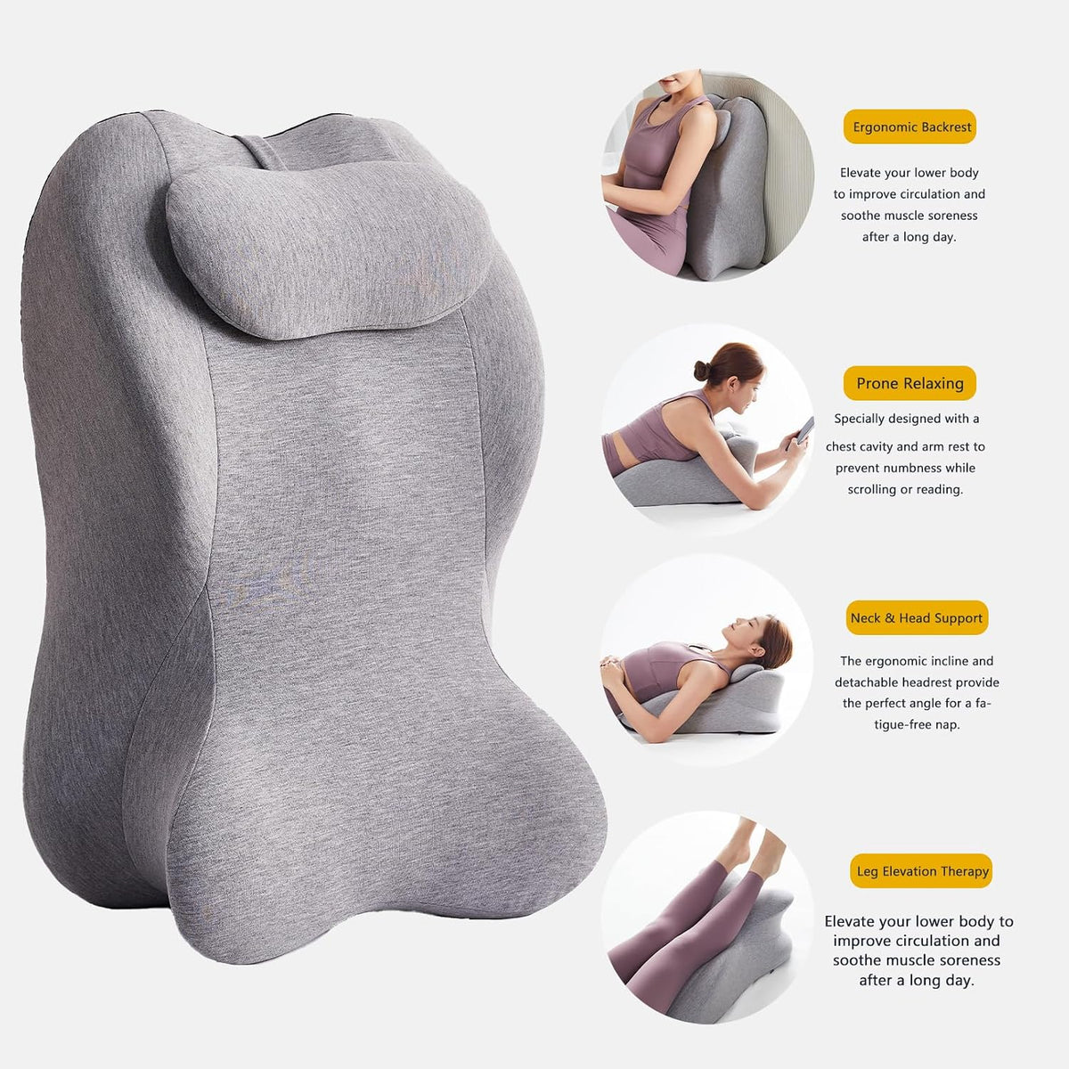 Standard memory foam wedge pillows in Light Grey, alternate view 2