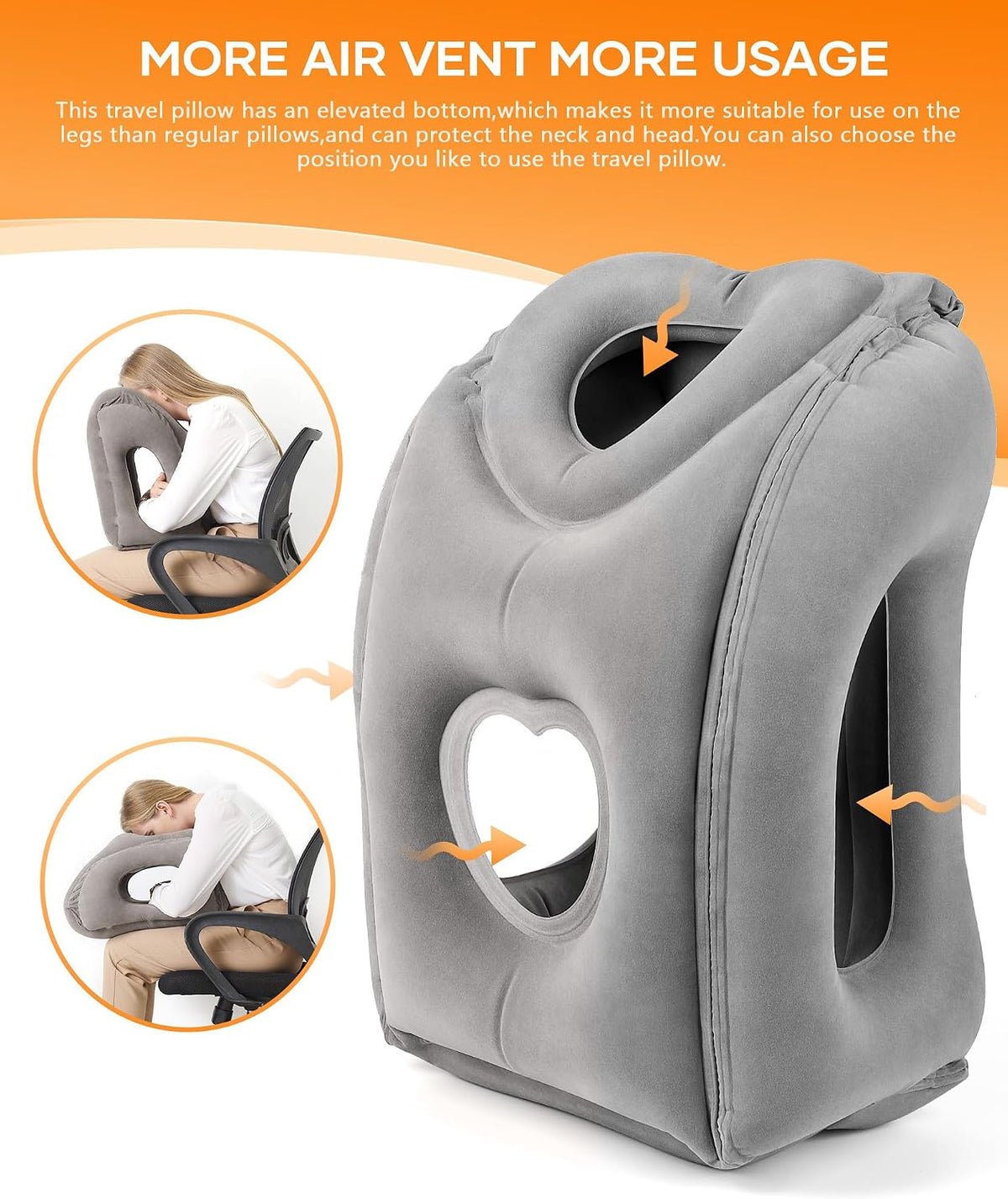 Medium travel pillows in Grey (Head Heart-shape&sloping Base), alternate view 2