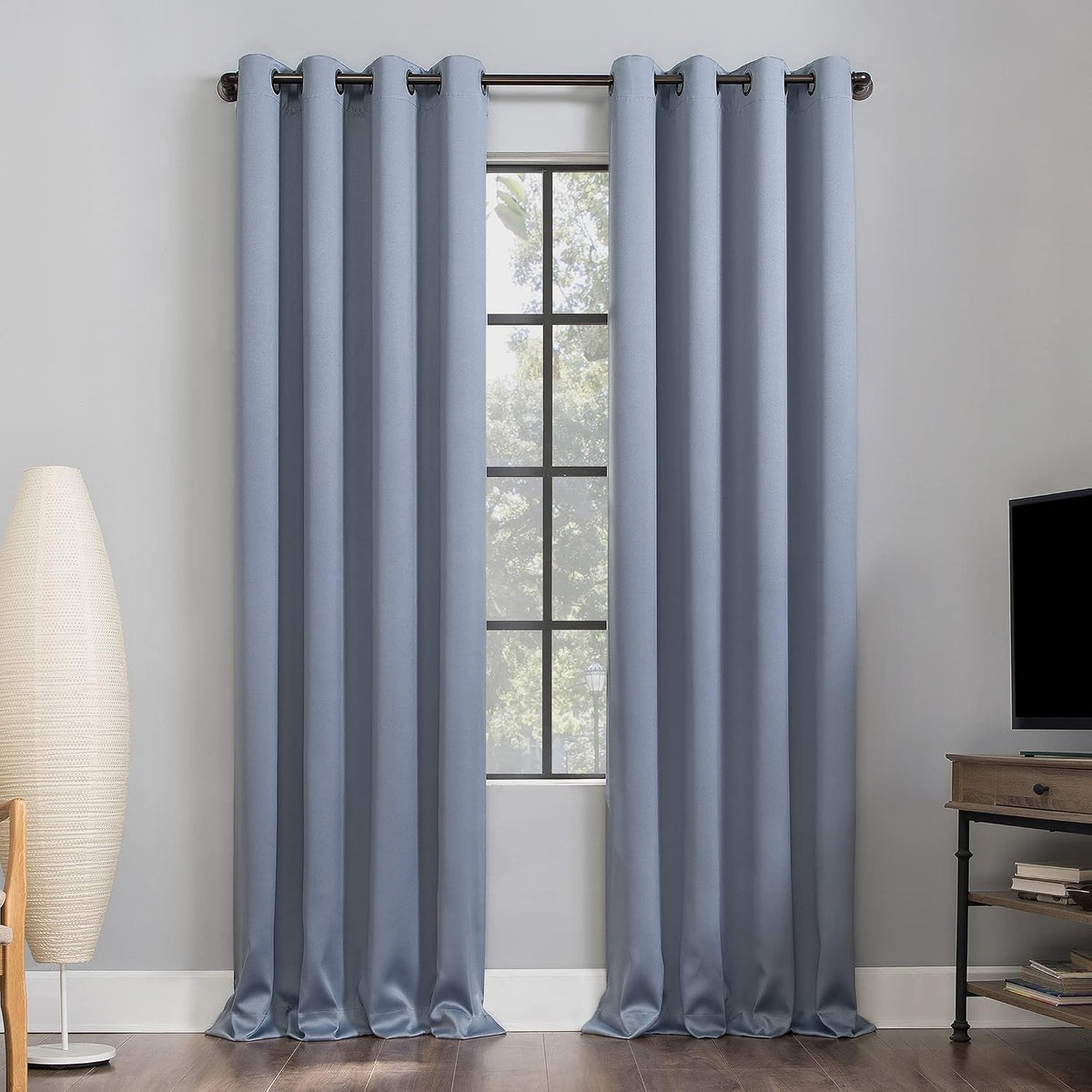108"L x 52"W polyester curtains in Haze Blue