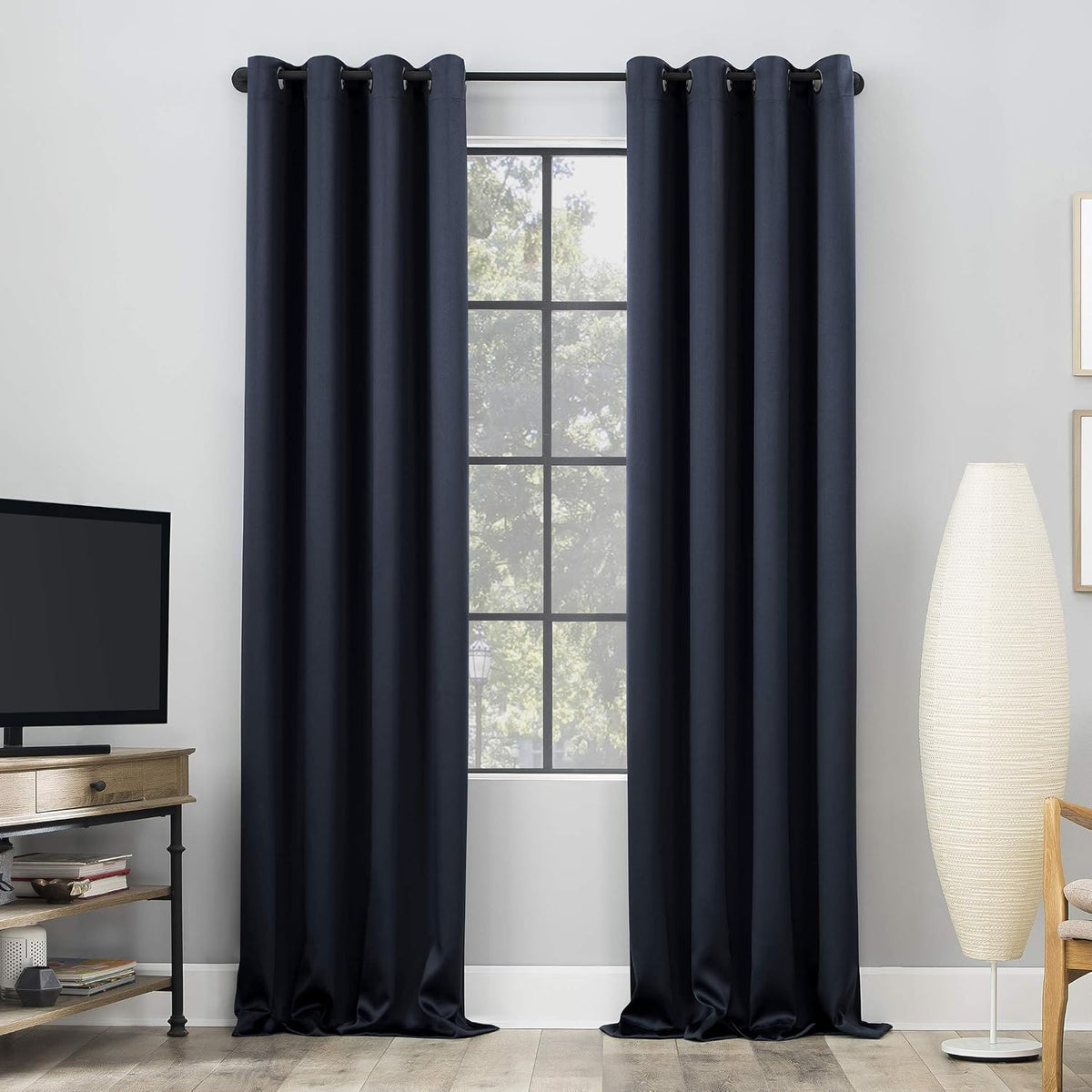 96"L x 52"W polyester curtains in Navy Blue, alternate view 3