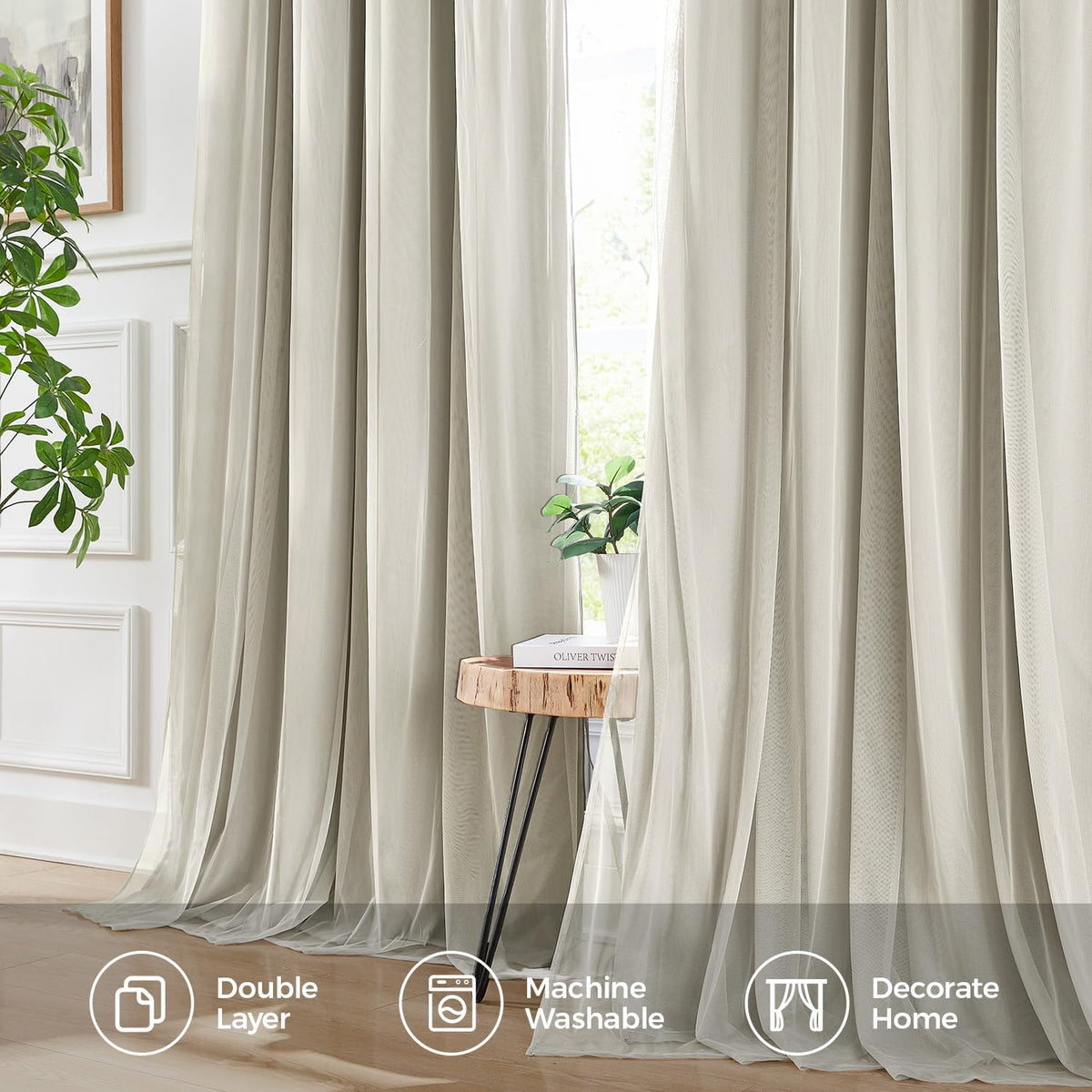 108"L x 52"W polyester curtains in Ivory, alternate view 6