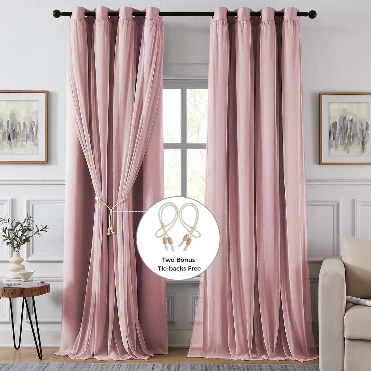 108"L x 52"W polyester curtains in Pink, alternate view 2