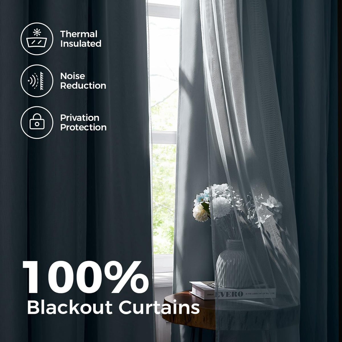 63"L x 52"W polyester curtains in Celestial Blue, alternate view 3
