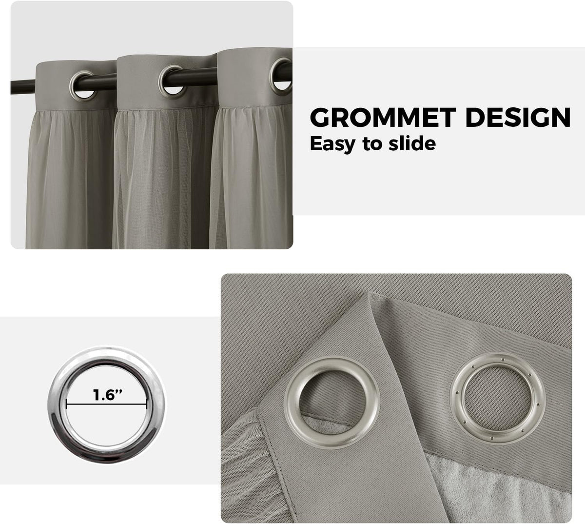63"L x 52"W polyester curtains in Light Grey, alternate view 7