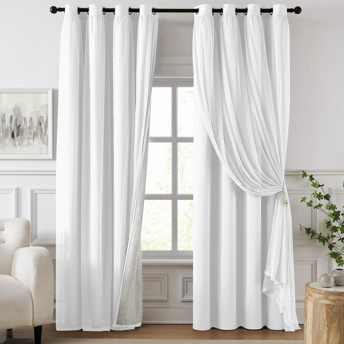 63"L x 52"W polyester curtains in White