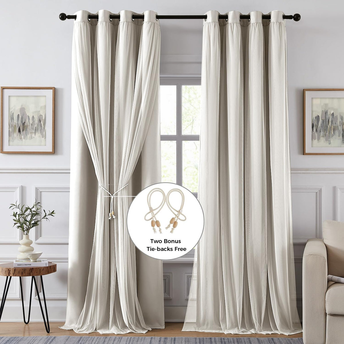 72"L x 52"W polyester curtains in Beige, alternate view 2