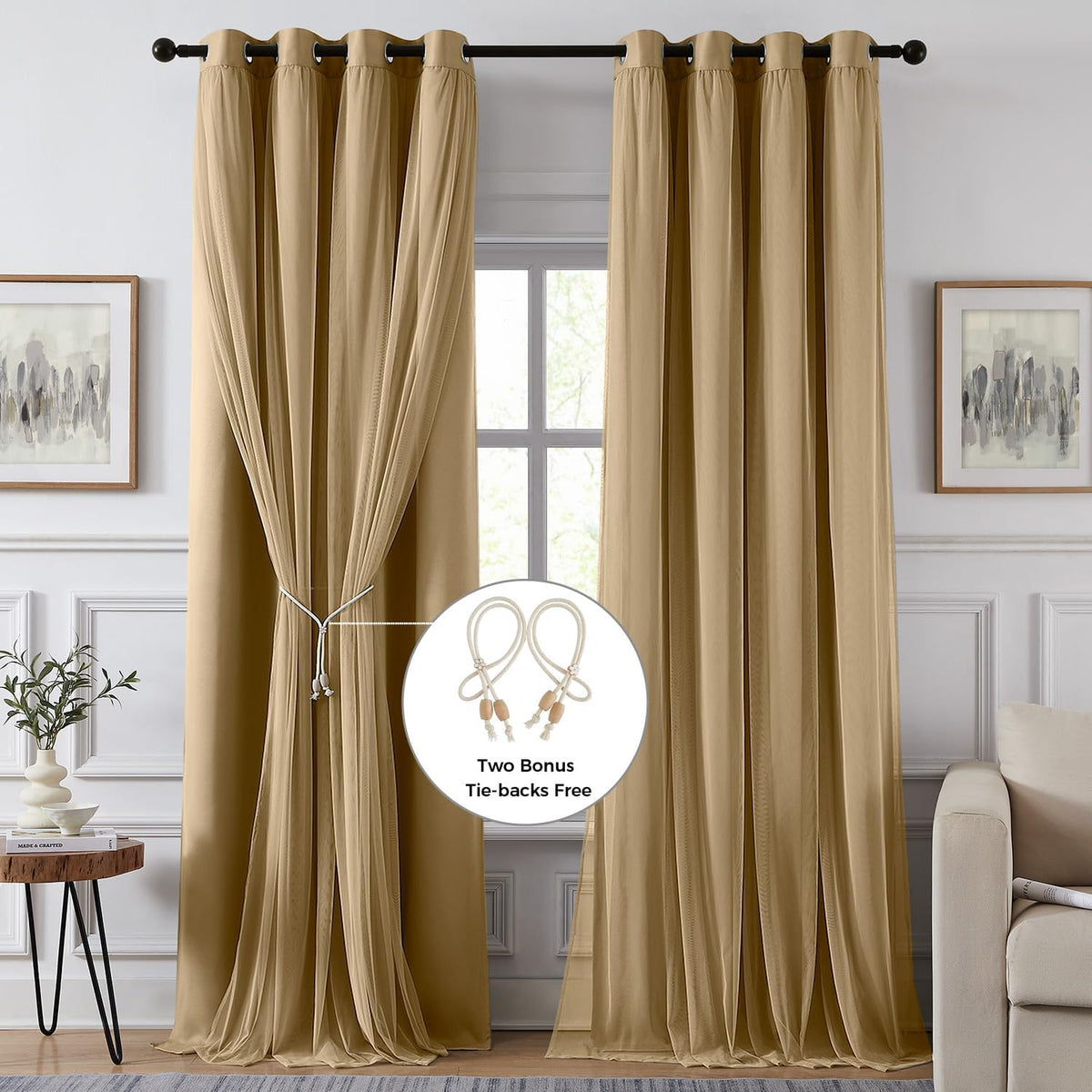 72"L x 52"W polyester curtains in Khaki, alternate view 2