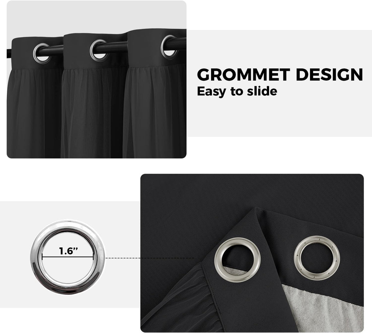 84"L x 52"W polyester curtains in Black, alternate view 7