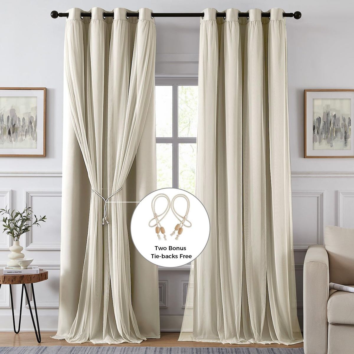 84"L x 52"W polyester curtains in Ivory, alternate view 2