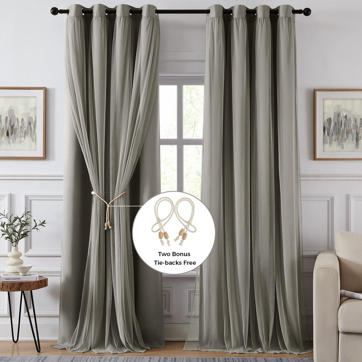 84"L x 52"W polyester curtains in Light Grey, alternate view 2