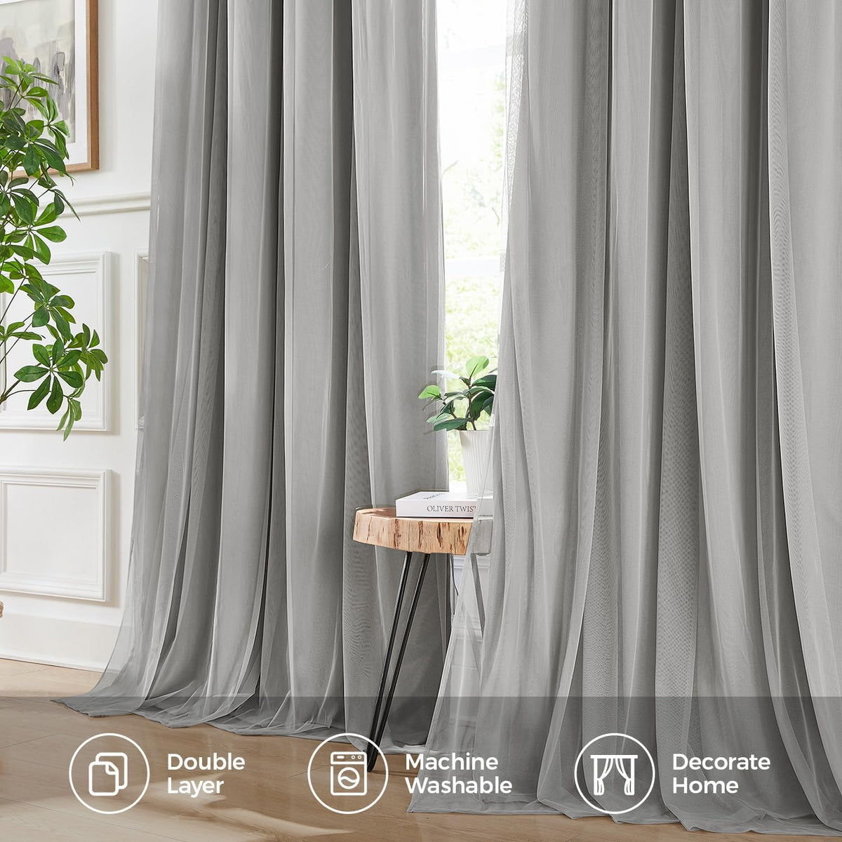 90"L x 52"W polyester curtains in Light Grey, alternate view 6