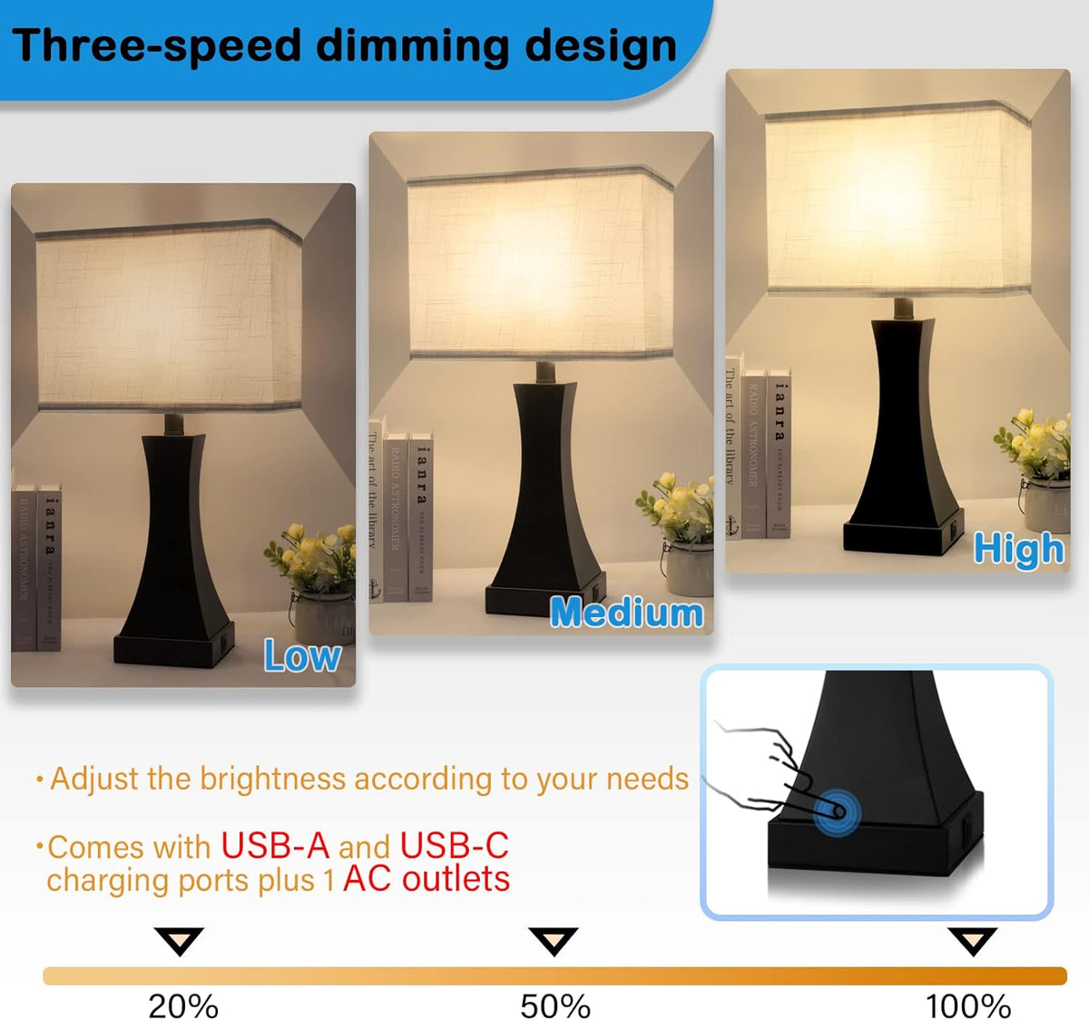 TableLamp 7.1"D x 12"W x 21.6"H metal table lamps, alternate view 3