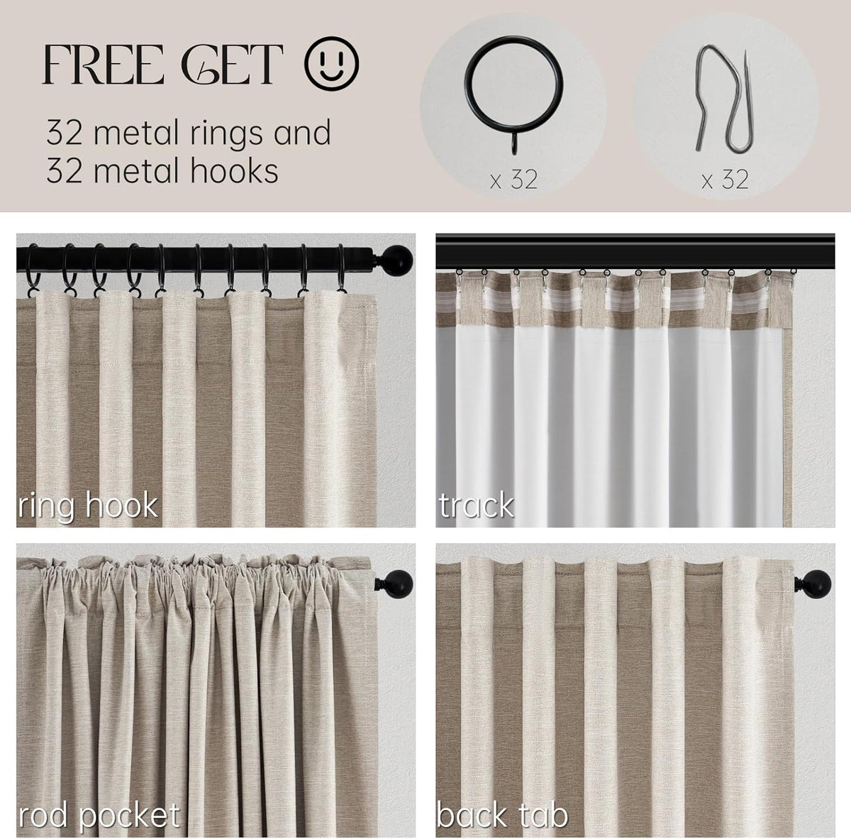 102"L x 52"W linen curtains in Natural Linen, alternate view 3