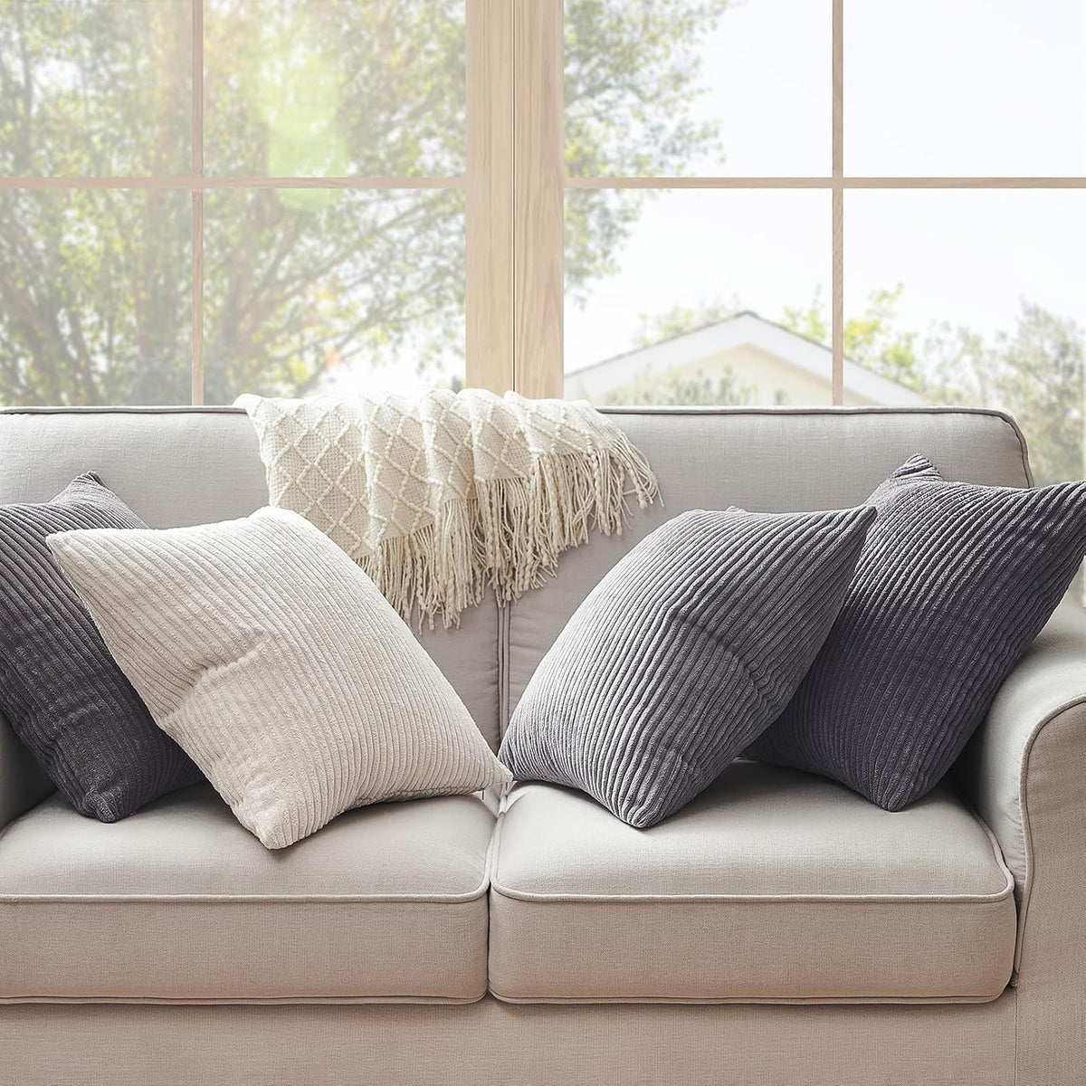 12"L x 12"W corduroy throw pillow accessories in Grey, alternate view 6