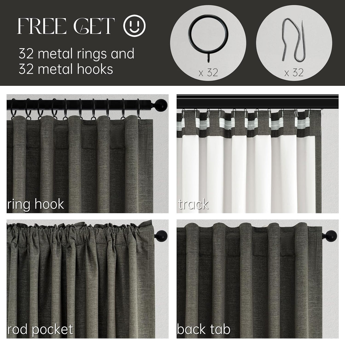 120"L x 52"W linen curtains in Carbon Grey, alternate view 4