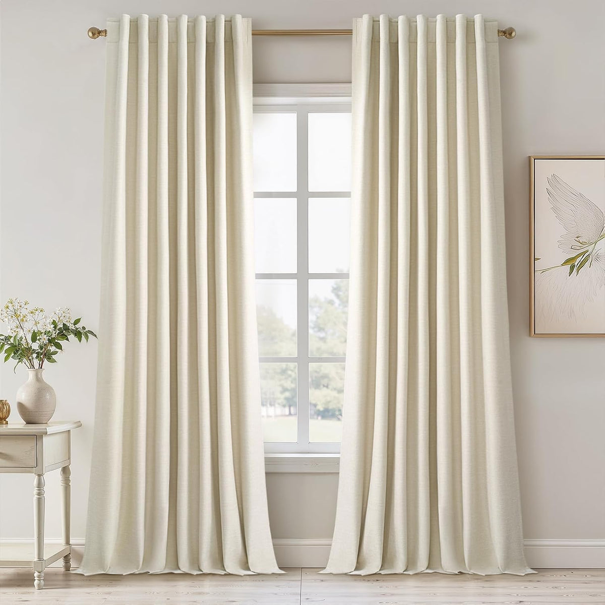 132"L x 52"W linen curtains in Cream