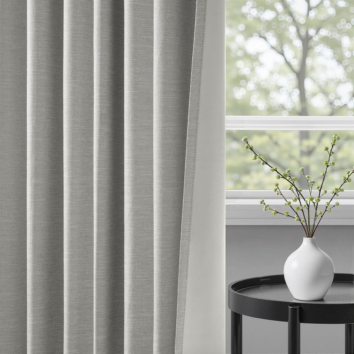 90"L x 52"W linen curtains in Frost Grey, alternate view 3