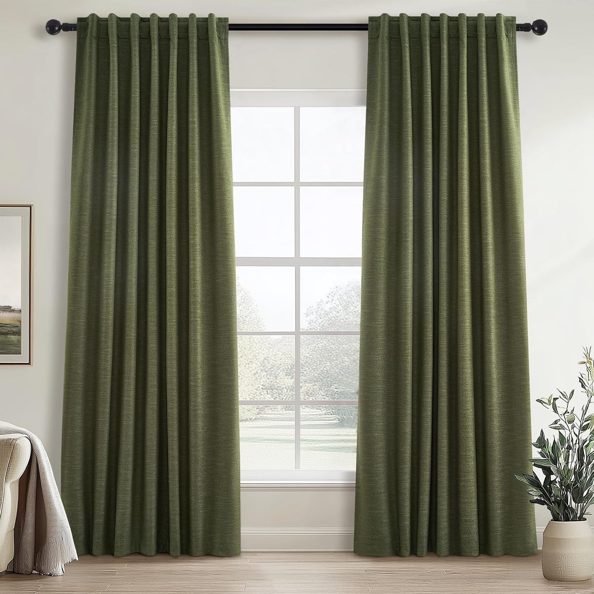 94"L x 52"W linen curtains in Olive Green