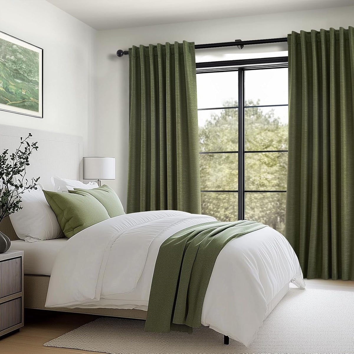 94"L x 52"W linen curtains in Olive Green, alternate view 7