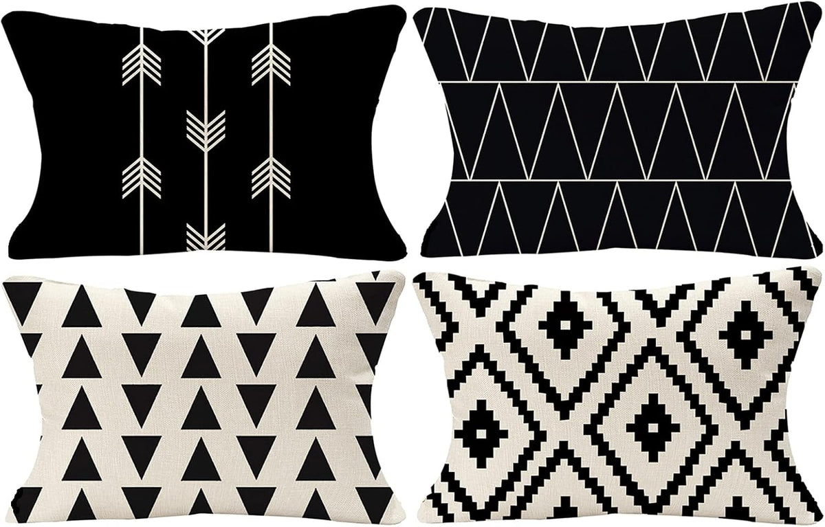 20"L x 12"W cotton throw pillow accessories in Black