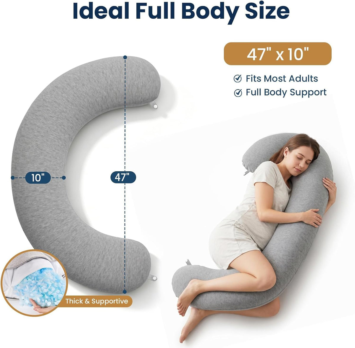 47*10 in memory foam knee & leg pillows in Grey, alternate view 2