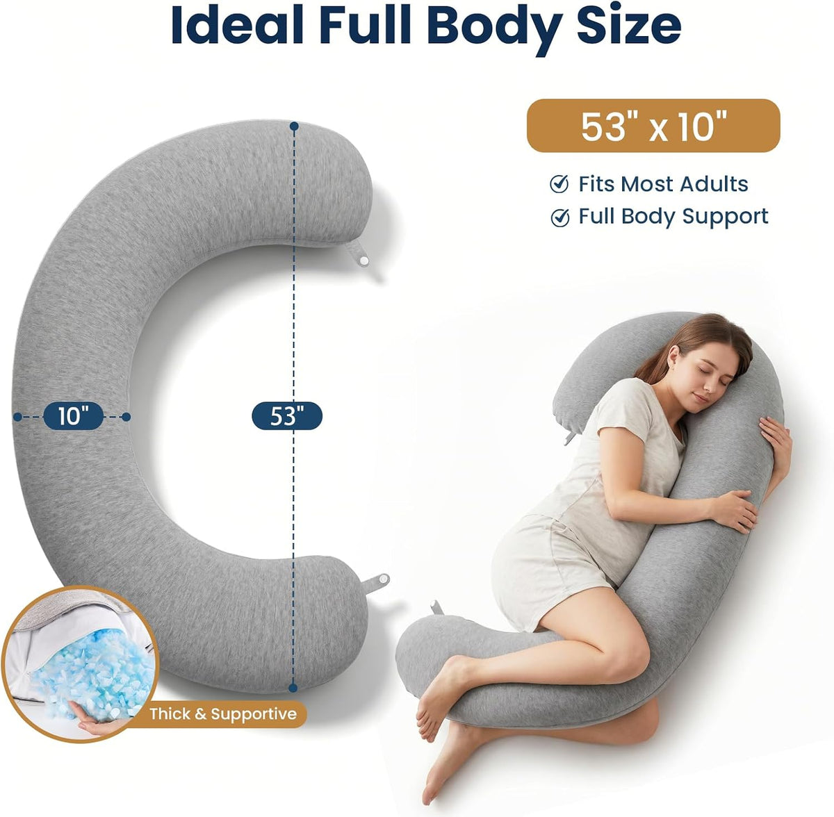 53*10 in memory foam knee & leg pillows in Grey, alternate view 2