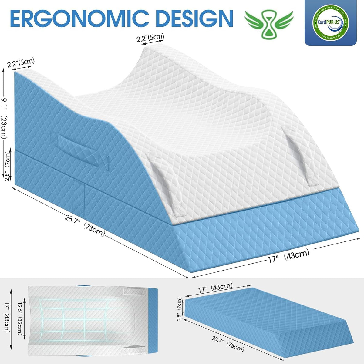 Double Leg memory foam knee & leg pillows in Light Blue, alternate view 2