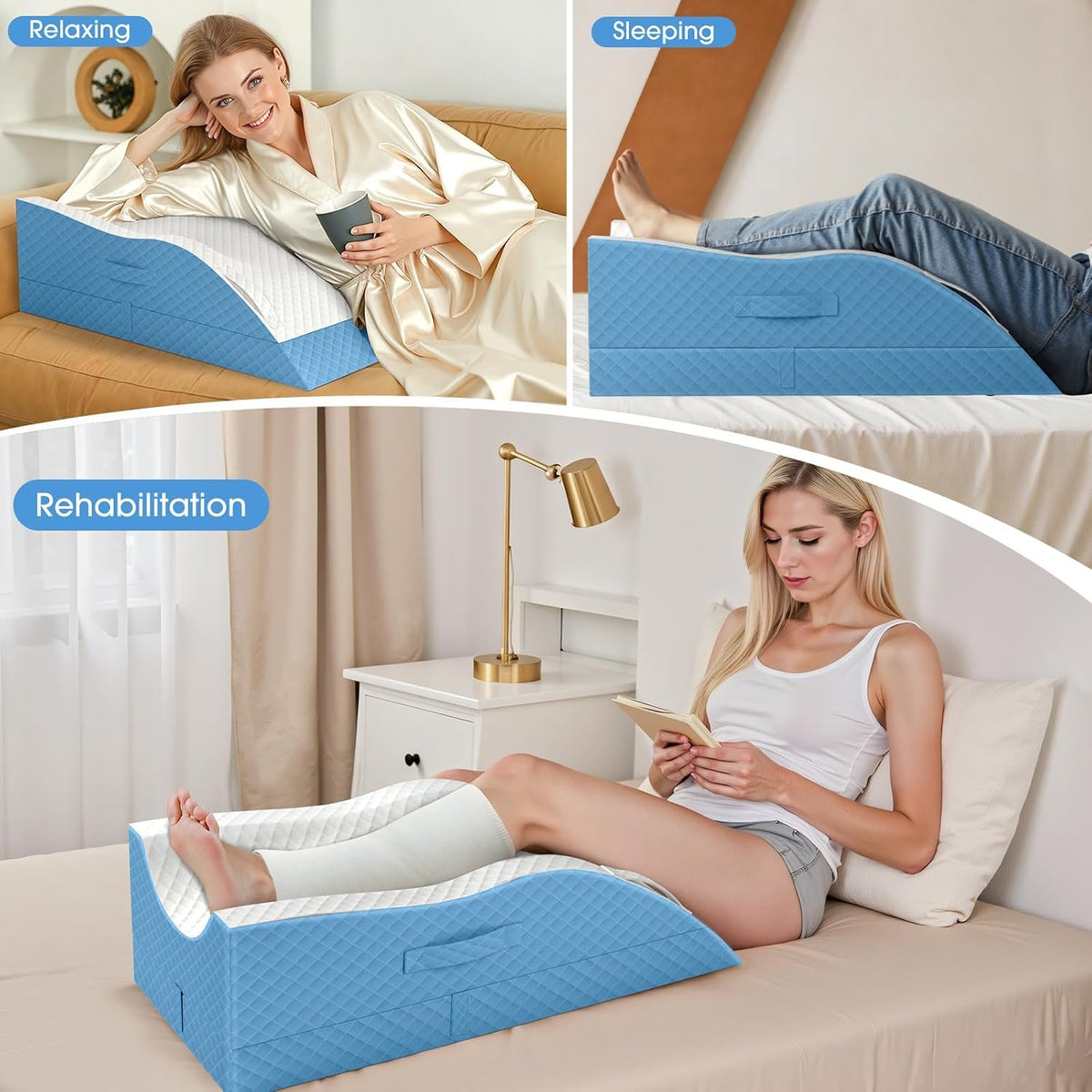 Double Leg memory foam knee & leg pillows in Light Blue, alternate view 3